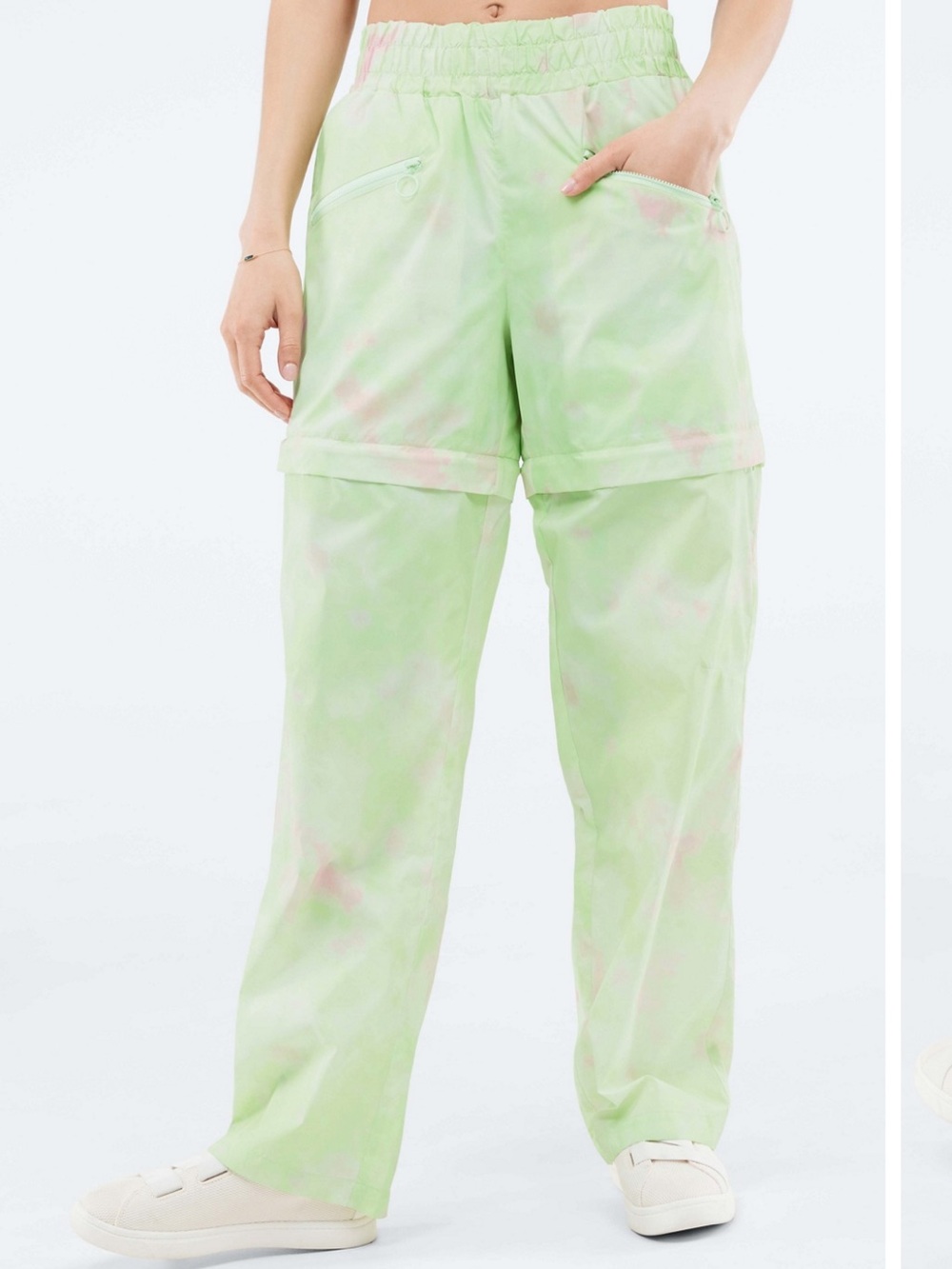 Fabletics -Tie-Dye Convertible Cargo Pants - Light Green and pink. Sz XXS (NEW)